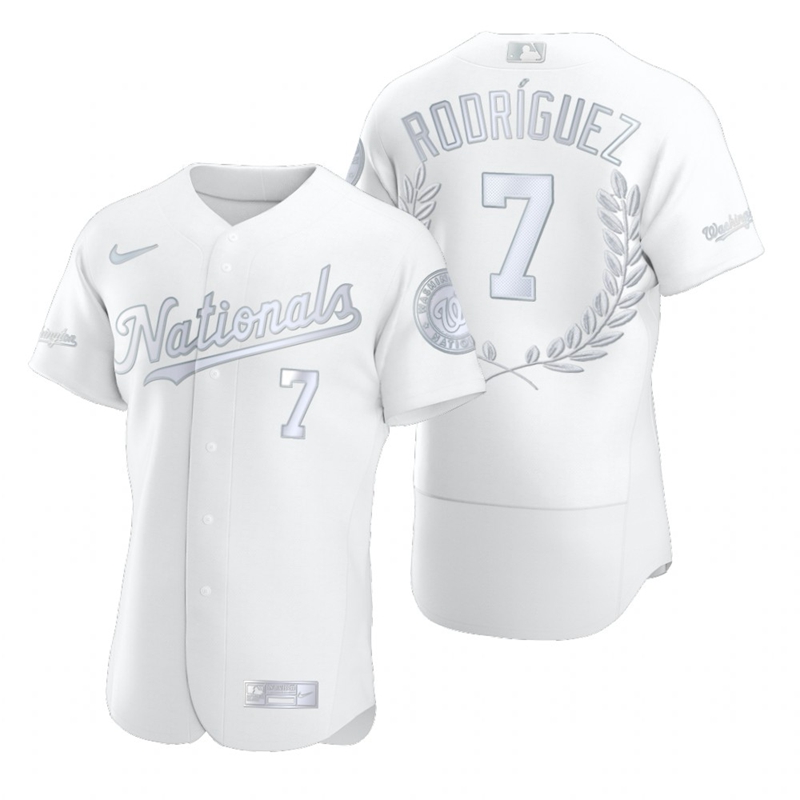 Washington Nationals #7 Ivan Rodriguez Men Nike Platinum MLB MVP Limited Player Edition Jersey